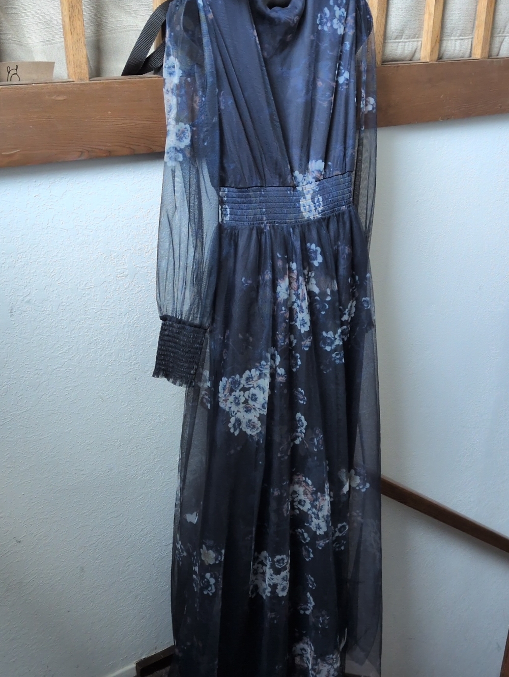 ✨ Nwt Baltic Born Layla Navy Tulle Maxi Dress In Blue Multi Floral Size M - Picture 8 of 8